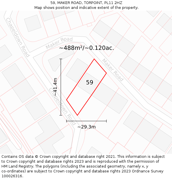 59, MAKER ROAD, TORPOINT, PL11 2HZ: Plot and title map
