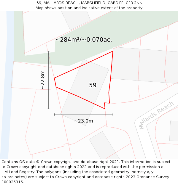 59, MALLARDS REACH, MARSHFIELD, CARDIFF, CF3 2NN: Plot and title map