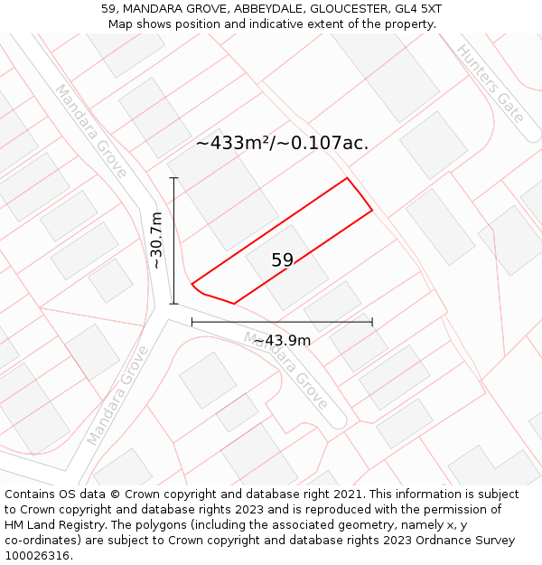 59, MANDARA GROVE, ABBEYDALE, GLOUCESTER, GL4 5XT: Plot and title map