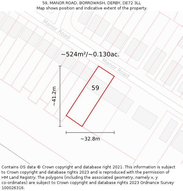 59, MANOR ROAD, BORROWASH, DERBY, DE72 3LL: Plot and title map