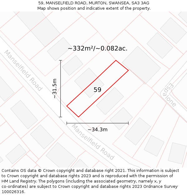 59, MANSELFIELD ROAD, MURTON, SWANSEA, SA3 3AG: Plot and title map