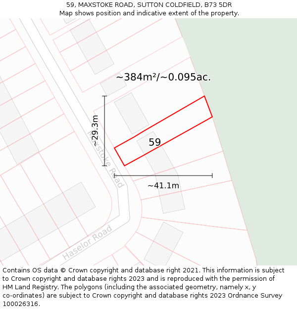 59, MAXSTOKE ROAD, SUTTON COLDFIELD, B73 5DR: Plot and title map