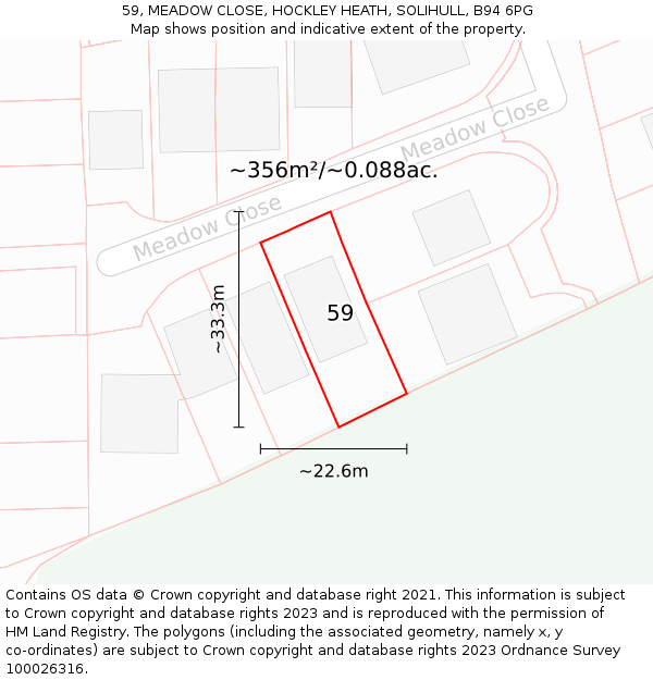 59, MEADOW CLOSE, HOCKLEY HEATH, SOLIHULL, B94 6PG: Plot and title map