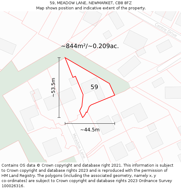 59, MEADOW LANE, NEWMARKET, CB8 8FZ: Plot and title map
