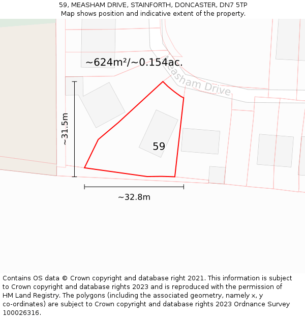 59, MEASHAM DRIVE, STAINFORTH, DONCASTER, DN7 5TP: Plot and title map