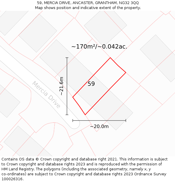59, MERCIA DRIVE, ANCASTER, GRANTHAM, NG32 3QQ: Plot and title map