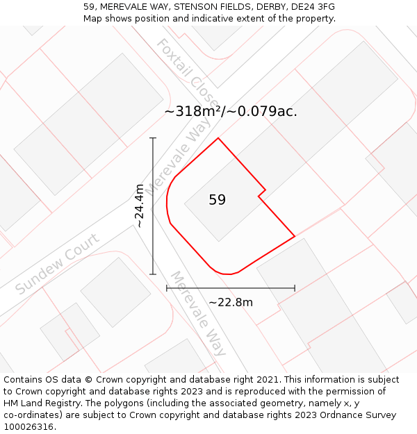 59, MEREVALE WAY, STENSON FIELDS, DERBY, DE24 3FG: Plot and title map