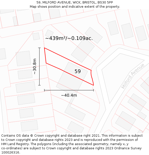 59, MILFORD AVENUE, WICK, BRISTOL, BS30 5PP: Plot and title map