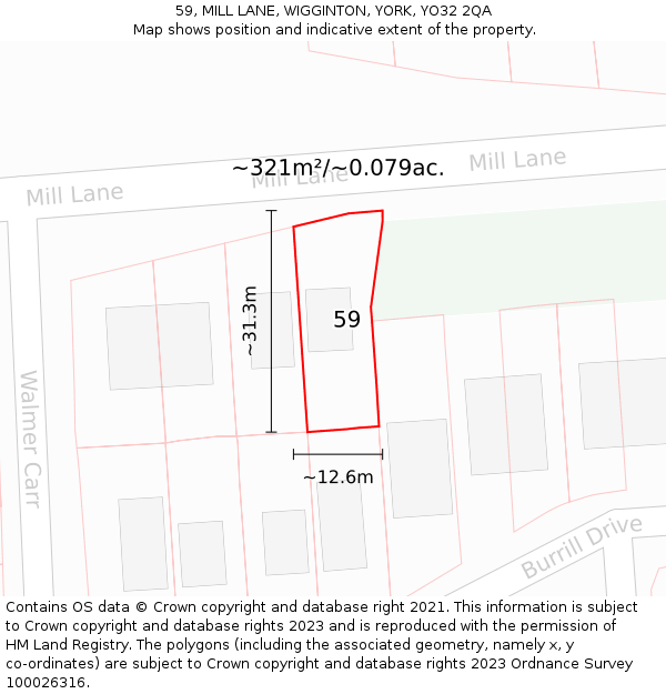 59, MILL LANE, WIGGINTON, YORK, YO32 2QA: Plot and title map