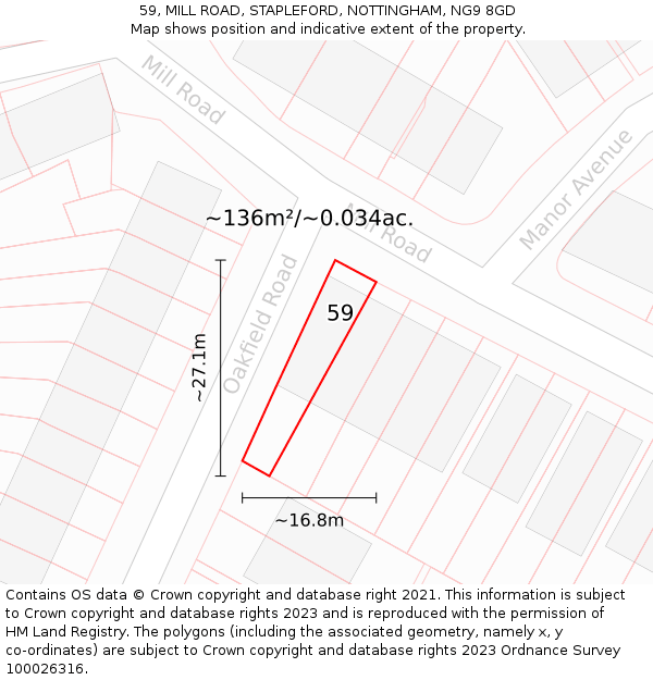 59, MILL ROAD, STAPLEFORD, NOTTINGHAM, NG9 8GD: Plot and title map