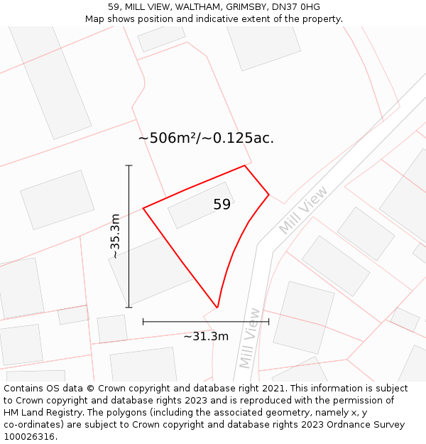 59, MILL VIEW, WALTHAM, GRIMSBY, DN37 0HG: Plot and title map
