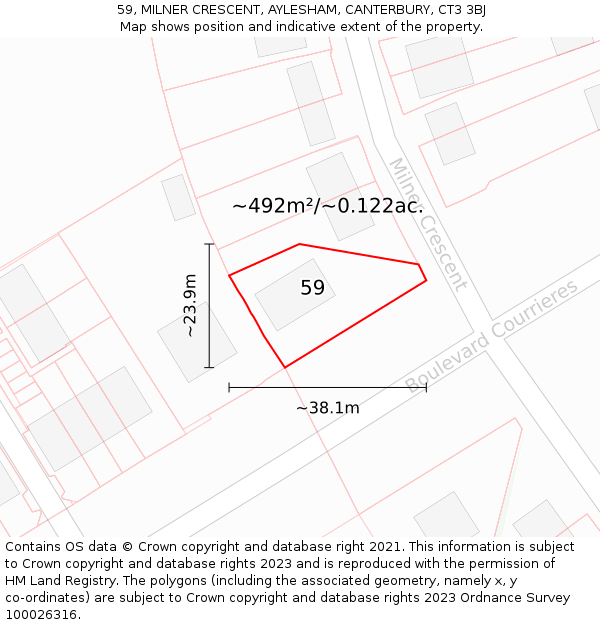 59, MILNER CRESCENT, AYLESHAM, CANTERBURY, CT3 3BJ: Plot and title map