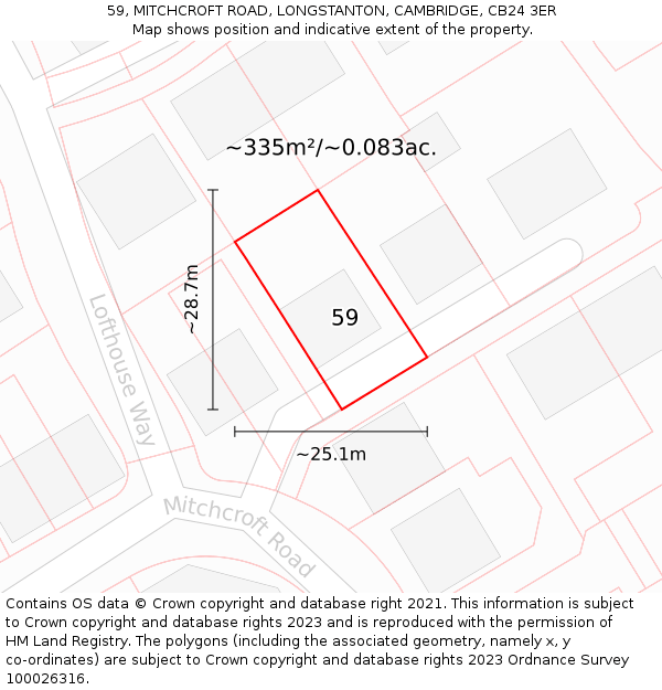 59, MITCHCROFT ROAD, LONGSTANTON, CAMBRIDGE, CB24 3ER: Plot and title map