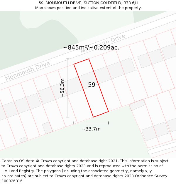 59, MONMOUTH DRIVE, SUTTON COLDFIELD, B73 6JH: Plot and title map
