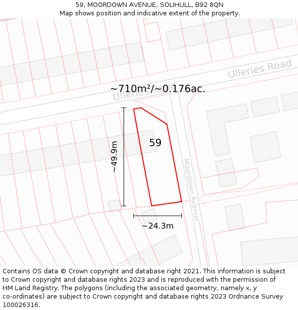 59, MOORDOWN AVENUE, SOLIHULL, B92 8QN: Plot and title map