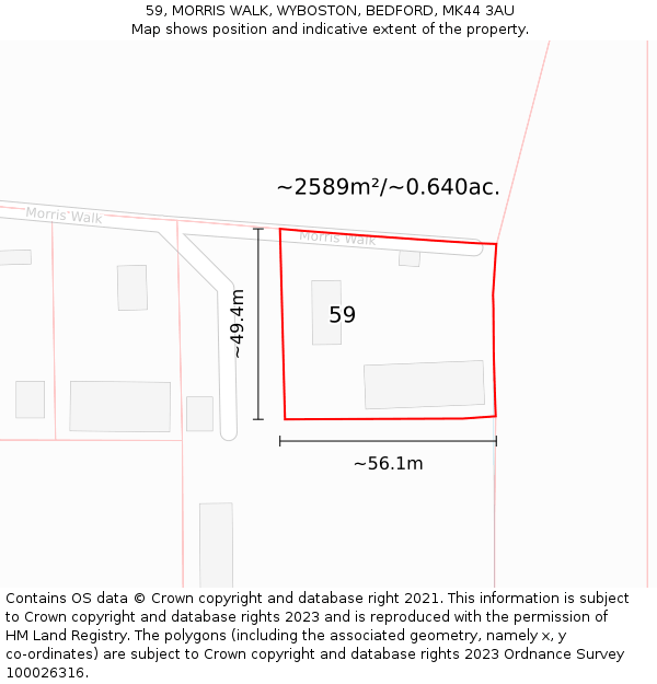 59, MORRIS WALK, WYBOSTON, BEDFORD, MK44 3AU: Plot and title map