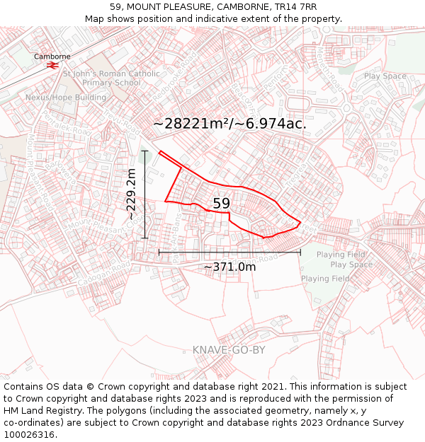 59, MOUNT PLEASURE, CAMBORNE, TR14 7RR: Plot and title map