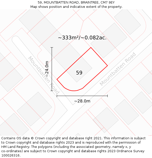 59, MOUNTBATTEN ROAD, BRAINTREE, CM7 9EY: Plot and title map