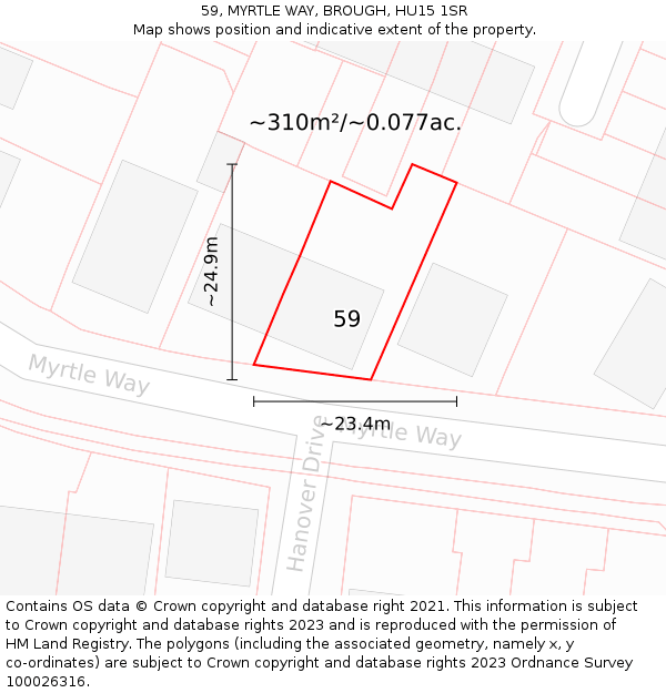 59, MYRTLE WAY, BROUGH, HU15 1SR: Plot and title map