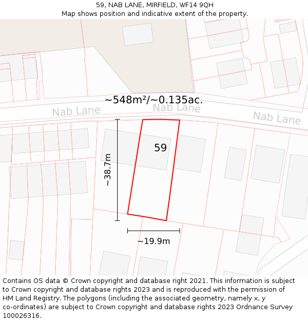 59, NAB LANE, MIRFIELD, WF14 9QH: Plot and title map
