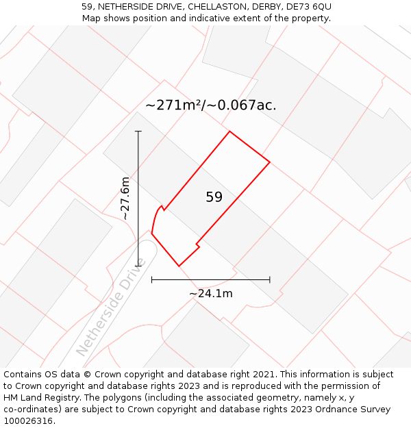 59, NETHERSIDE DRIVE, CHELLASTON, DERBY, DE73 6QU: Plot and title map