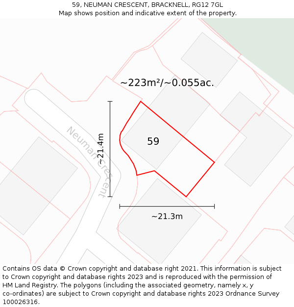 59, NEUMAN CRESCENT, BRACKNELL, RG12 7GL: Plot and title map