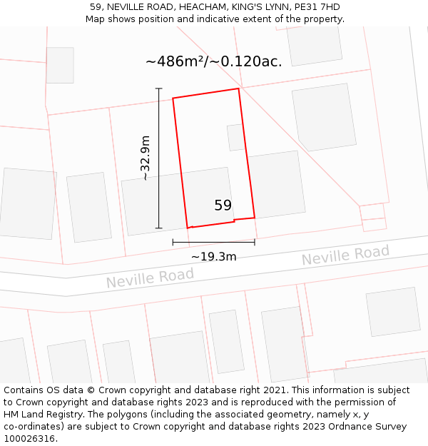 59, NEVILLE ROAD, HEACHAM, KING'S LYNN, PE31 7HD: Plot and title map