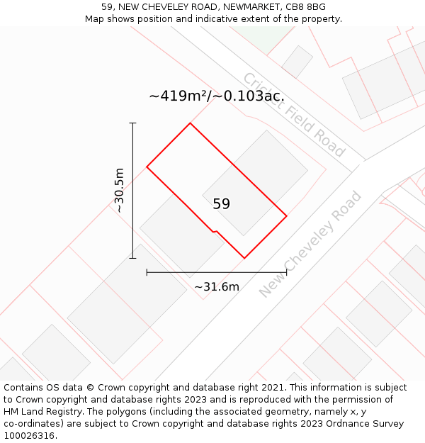 59, NEW CHEVELEY ROAD, NEWMARKET, CB8 8BG: Plot and title map