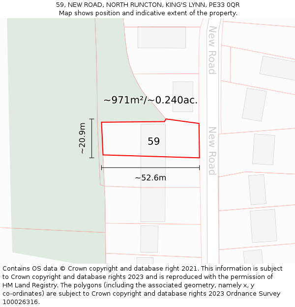 59, NEW ROAD, NORTH RUNCTON, KING'S LYNN, PE33 0QR: Plot and title map