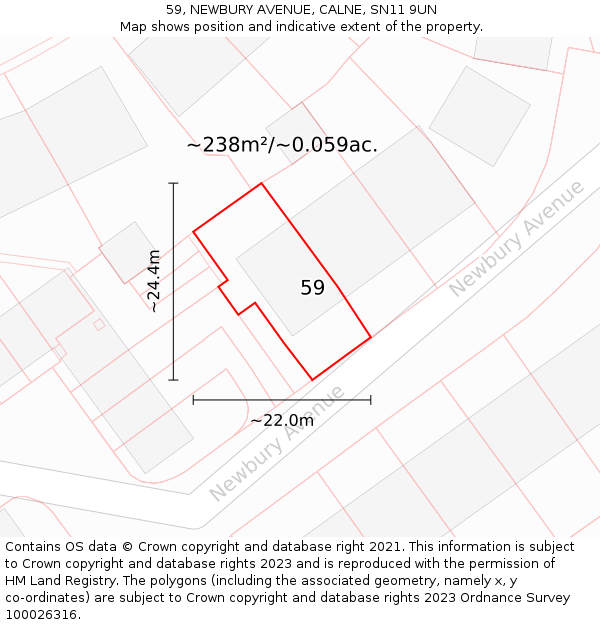 59, NEWBURY AVENUE, CALNE, SN11 9UN: Plot and title map