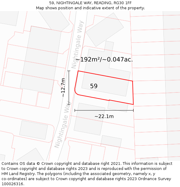59, NIGHTINGALE WAY, READING, RG30 1FF: Plot and title map