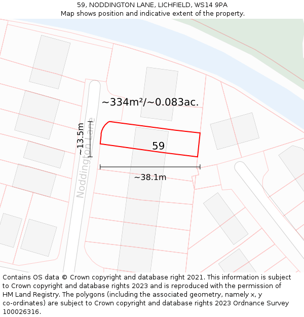 59, NODDINGTON LANE, LICHFIELD, WS14 9PA: Plot and title map