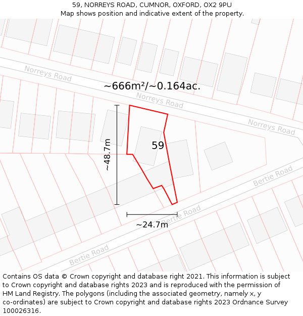 59, NORREYS ROAD, CUMNOR, OXFORD, OX2 9PU: Plot and title map