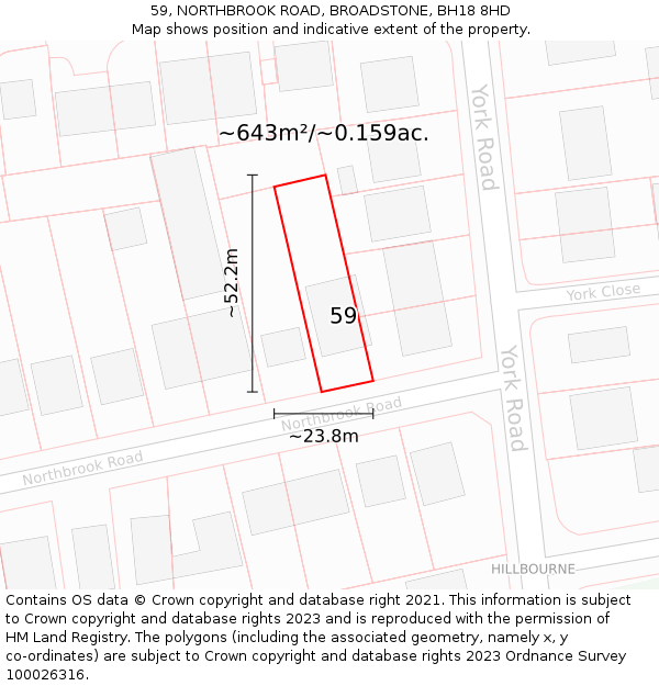 59, NORTHBROOK ROAD, BROADSTONE, BH18 8HD: Plot and title map