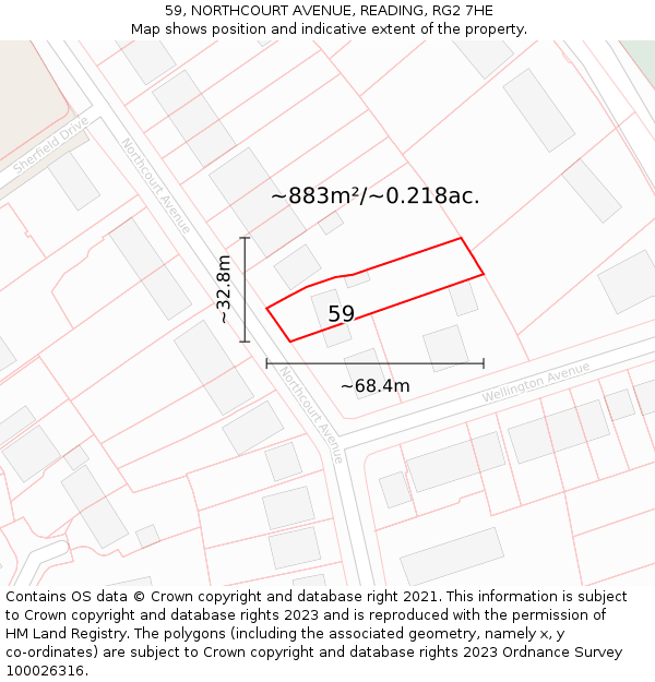 59, NORTHCOURT AVENUE, READING, RG2 7HE: Plot and title map