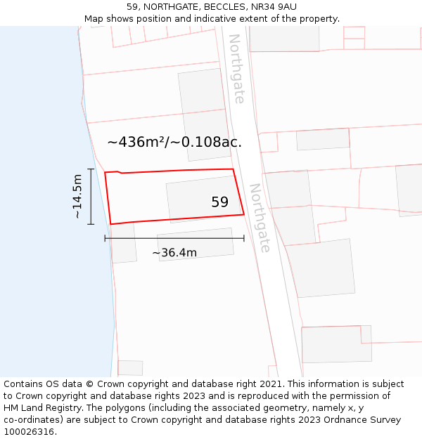 59, NORTHGATE, BECCLES, NR34 9AU: Plot and title map