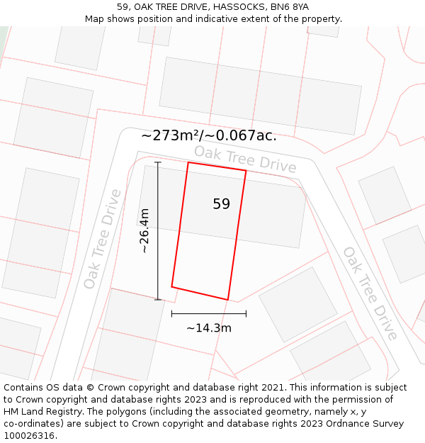 59, OAK TREE DRIVE, HASSOCKS, BN6 8YA: Plot and title map