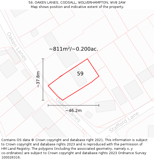 59, OAKEN LANES, CODSALL, WOLVERHAMPTON, WV8 2AW: Plot and title map