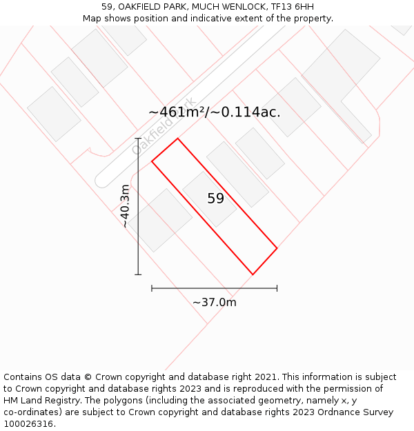59, OAKFIELD PARK, MUCH WENLOCK, TF13 6HH: Plot and title map