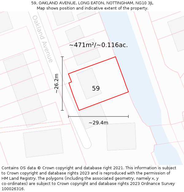 59, OAKLAND AVENUE, LONG EATON, NOTTINGHAM, NG10 3JL: Plot and title map