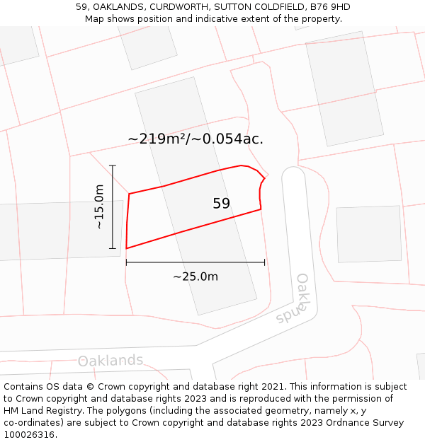 59, OAKLANDS, CURDWORTH, SUTTON COLDFIELD, B76 9HD: Plot and title map