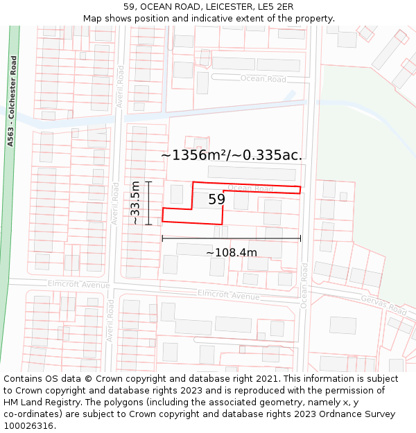 59, OCEAN ROAD, LEICESTER, LE5 2ER: Plot and title map