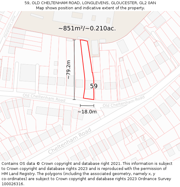 59, OLD CHELTENHAM ROAD, LONGLEVENS, GLOUCESTER, GL2 0AN: Plot and title map