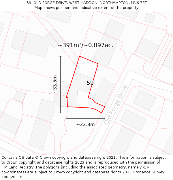 59, OLD FORGE DRIVE, WEST HADDON, NORTHAMPTON, NN6 7ET: Plot and title map