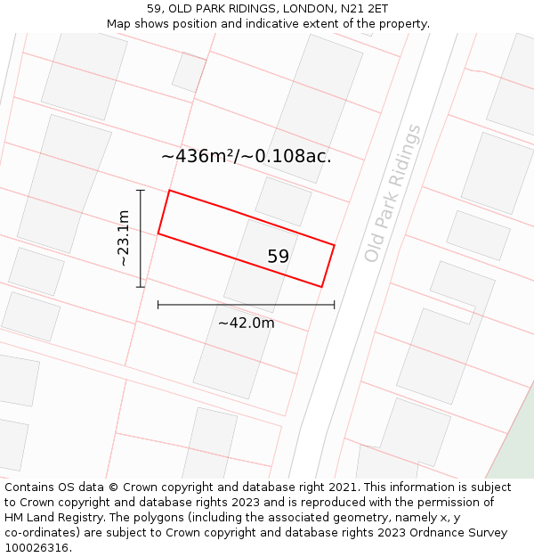 59, OLD PARK RIDINGS, LONDON, N21 2ET: Plot and title map