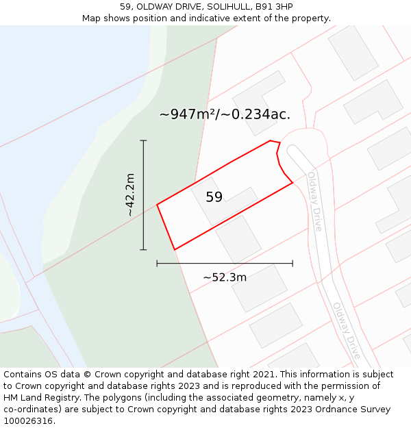 59, OLDWAY DRIVE, SOLIHULL, B91 3HP: Plot and title map