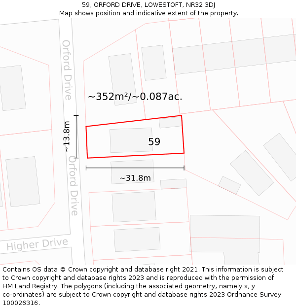 59, ORFORD DRIVE, LOWESTOFT, NR32 3DJ: Plot and title map