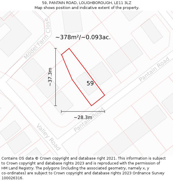 59, PANTAIN ROAD, LOUGHBOROUGH, LE11 3LZ: Plot and title map