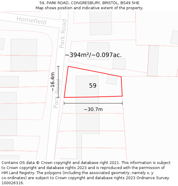 59, PARK ROAD, CONGRESBURY, BRISTOL, BS49 5HE: Plot and title map