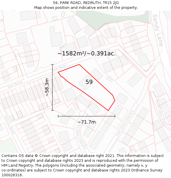 59, PARK ROAD, REDRUTH, TR15 2JG: Plot and title map